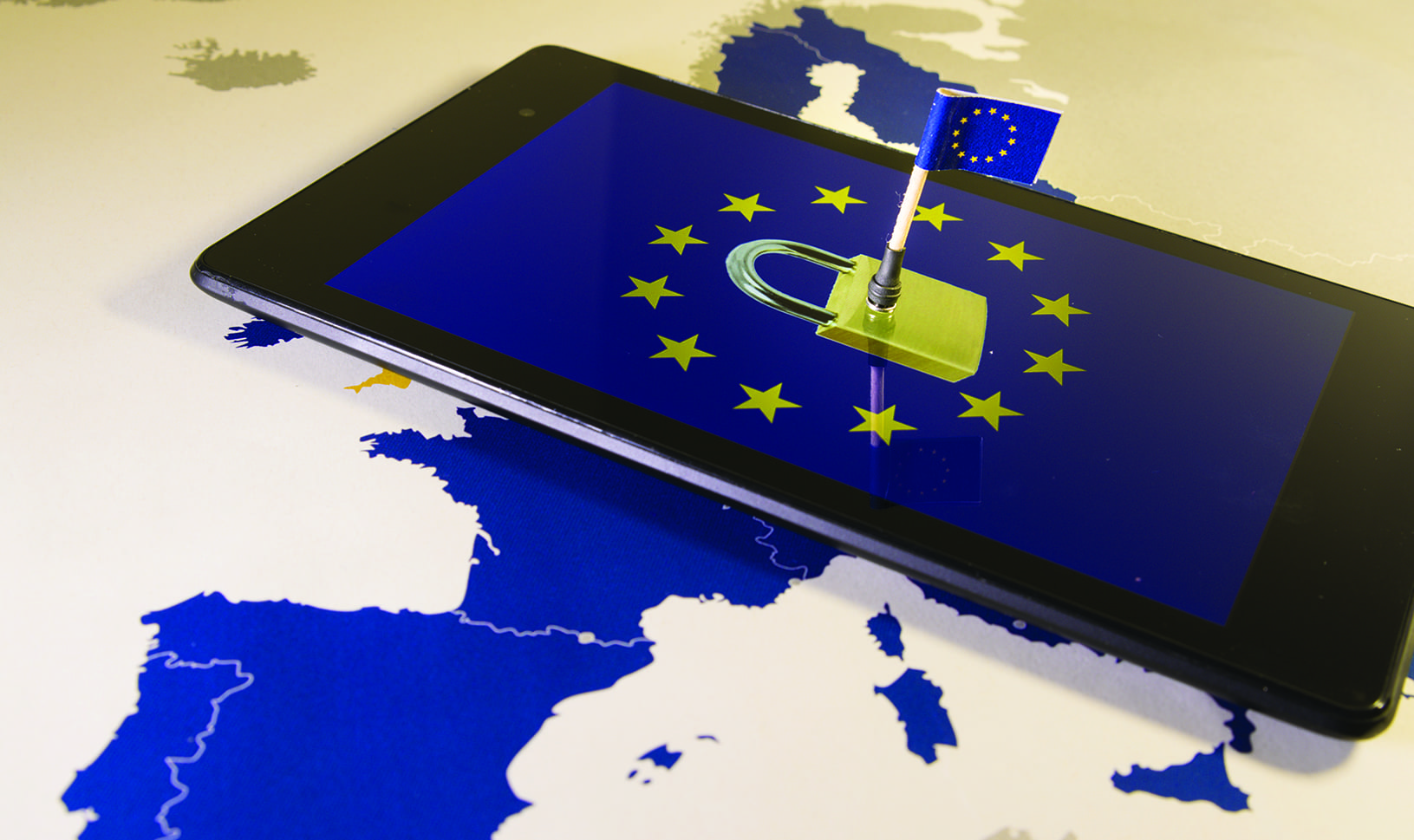 stock photo padlock and eu flag inside smartphone and eu map symbolizing the eu general data protection 758084197