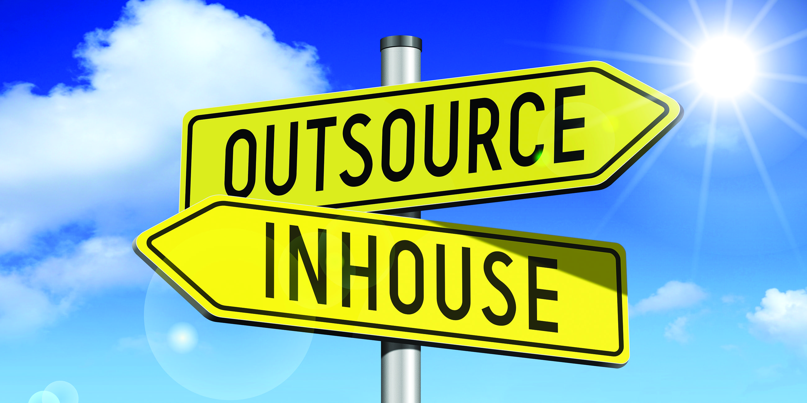 stock photo outsource inhouse yellow road sign 542056414